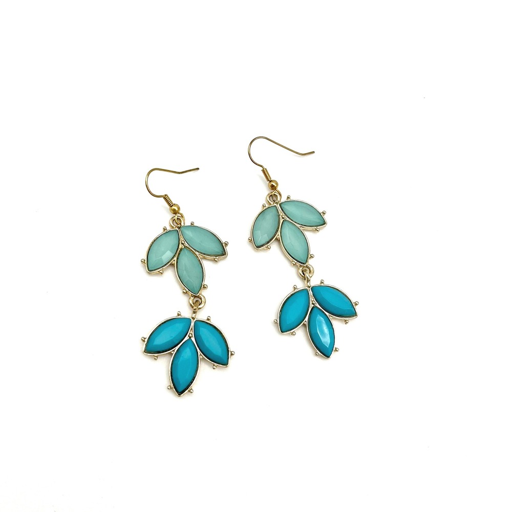 Leaf Dangle Earrings Turquoise‎ Blue Gold Tone Drop Earrings